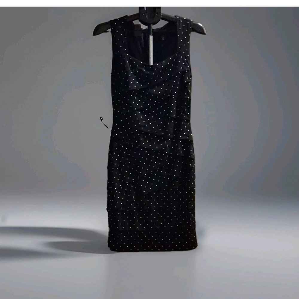 White House Black Market Black Mini Dress with Silver Polka Dots